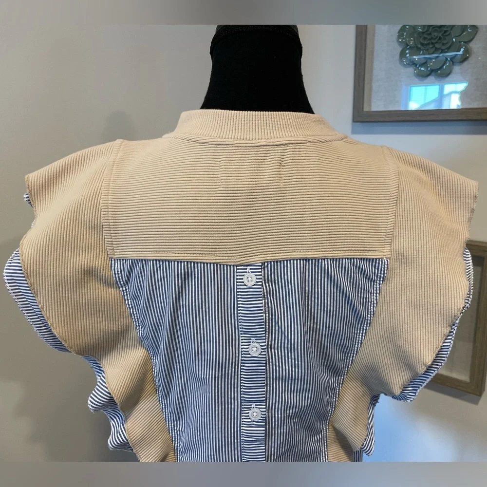 Anthropologie Nautical Ruffle Blouse With Back Buttons EUC - Picture 9 of 14